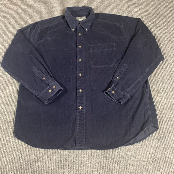 VTG Eddie Bauer Shirt Mens Large Blue Corduroy Button Up Cord Outdoors 90s Retro - Picture 1 of 13